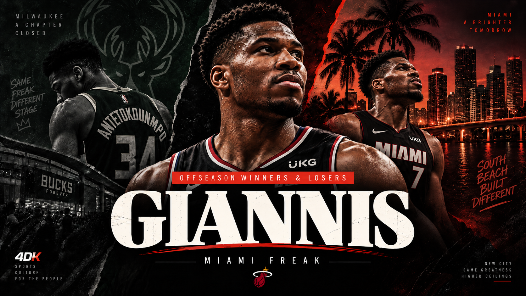 4DK feature artwork for Giannis Antetokounmpo's move from Milwaukee to Miami