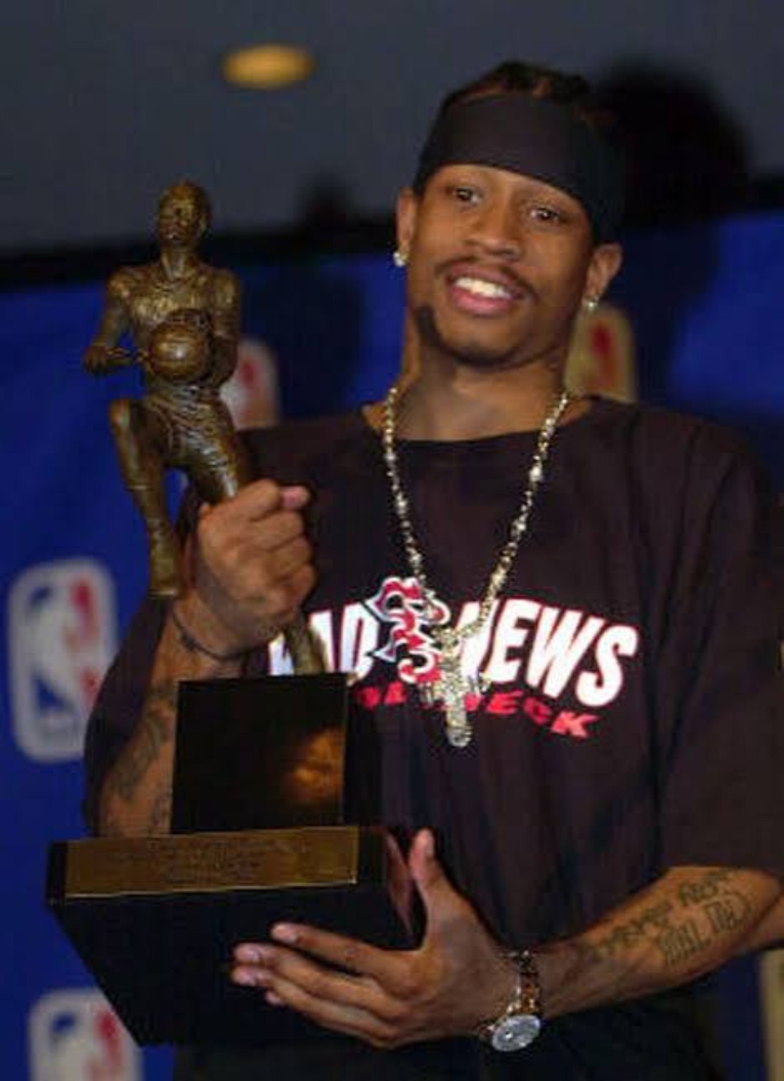 The 2001 All-Star Game MVP trophy being held after the game