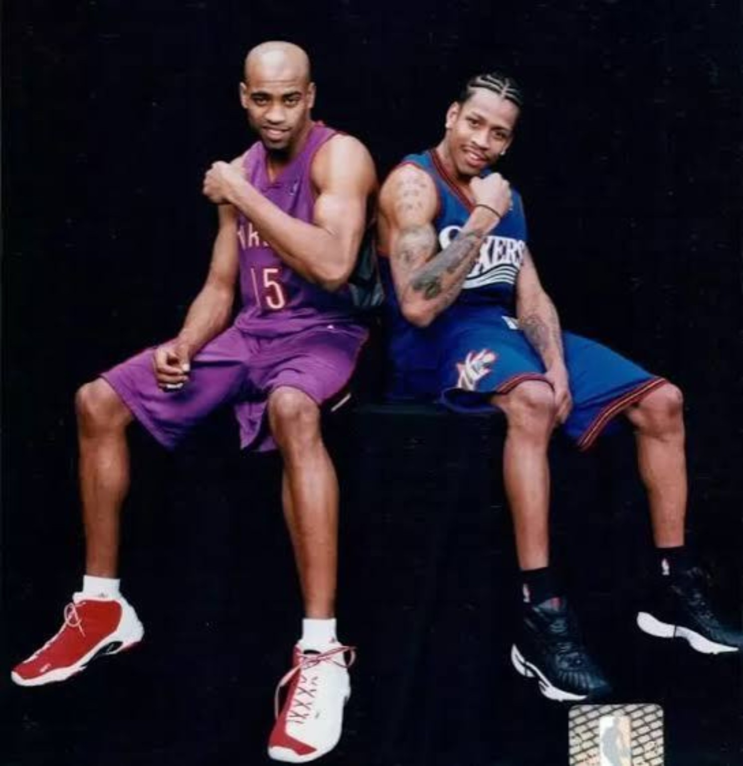 Two star guards posing together during the turn-of-the-century NBA era