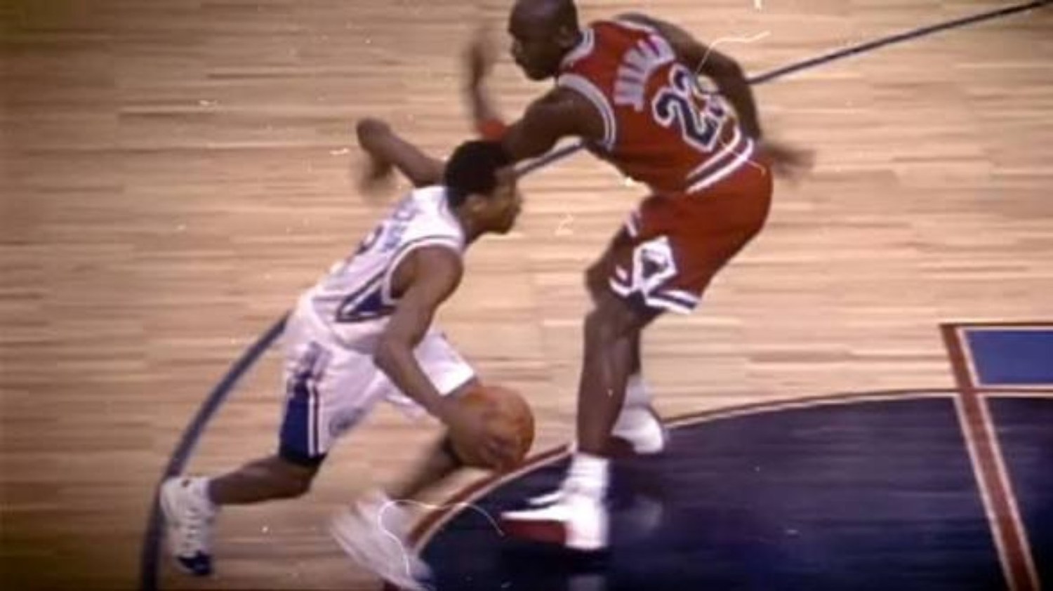 Allen Iverson crossing over Michael Jordan during his rookie season in 1997