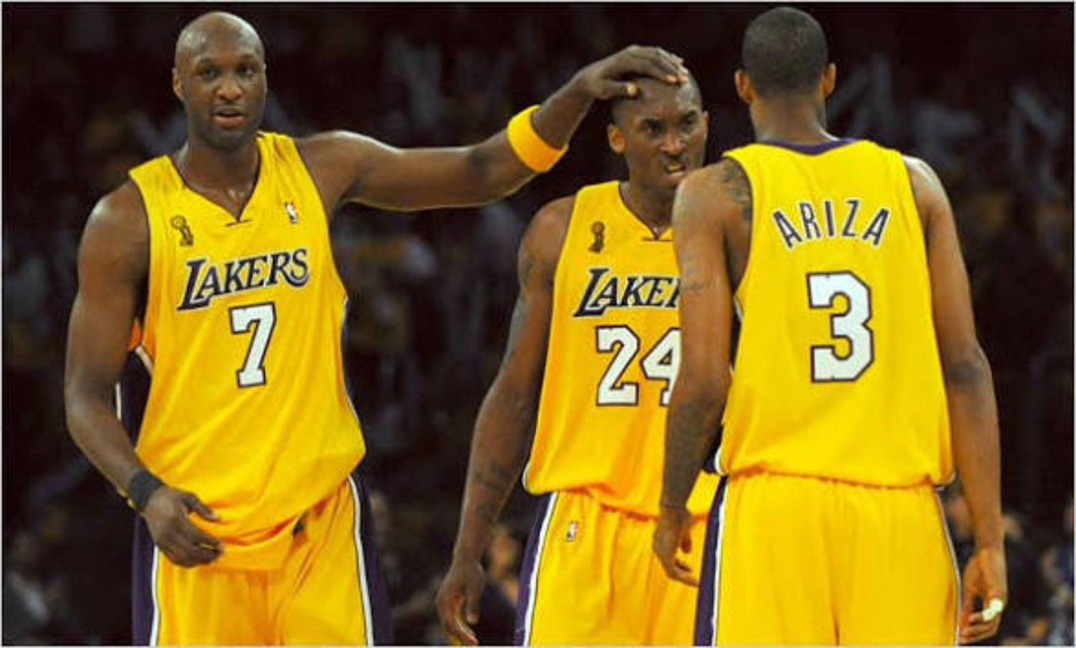 Lamar Odom, Kobe Bryant and Trevor Ariza