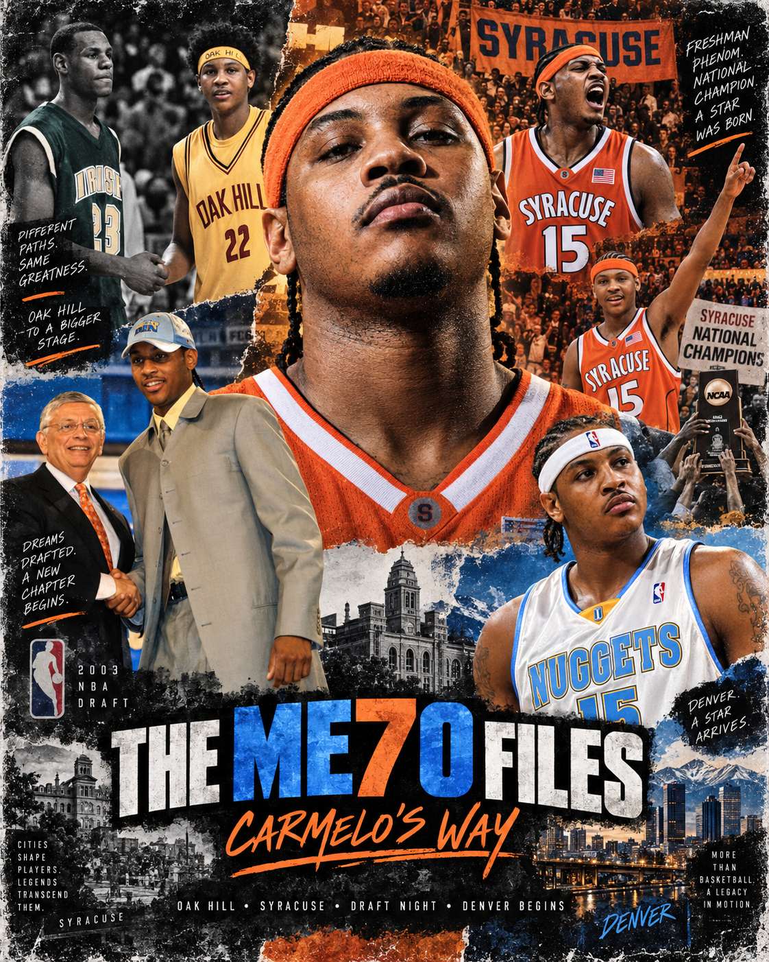 Carmelo Anthony archive collage from Oak Hill through Syracuse and Denver