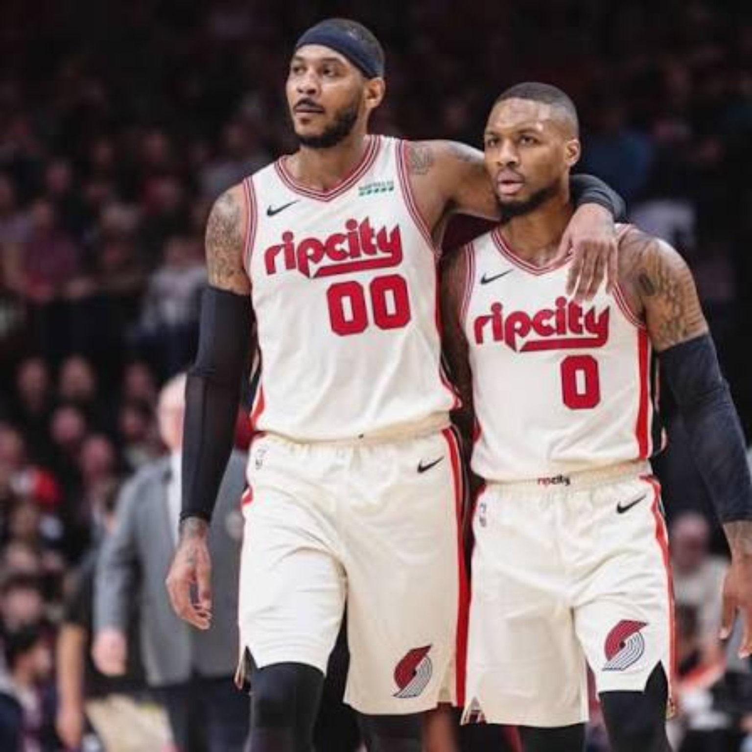 Carmelo Anthony with Damian Lillard in Portland Trail Blazers uniforms