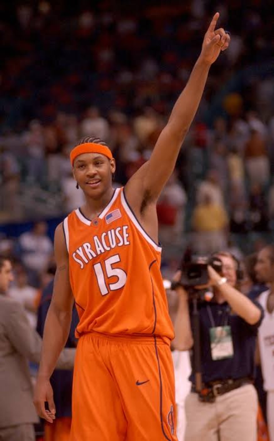Carmelo Anthony celebrating in a Syracuse uniform