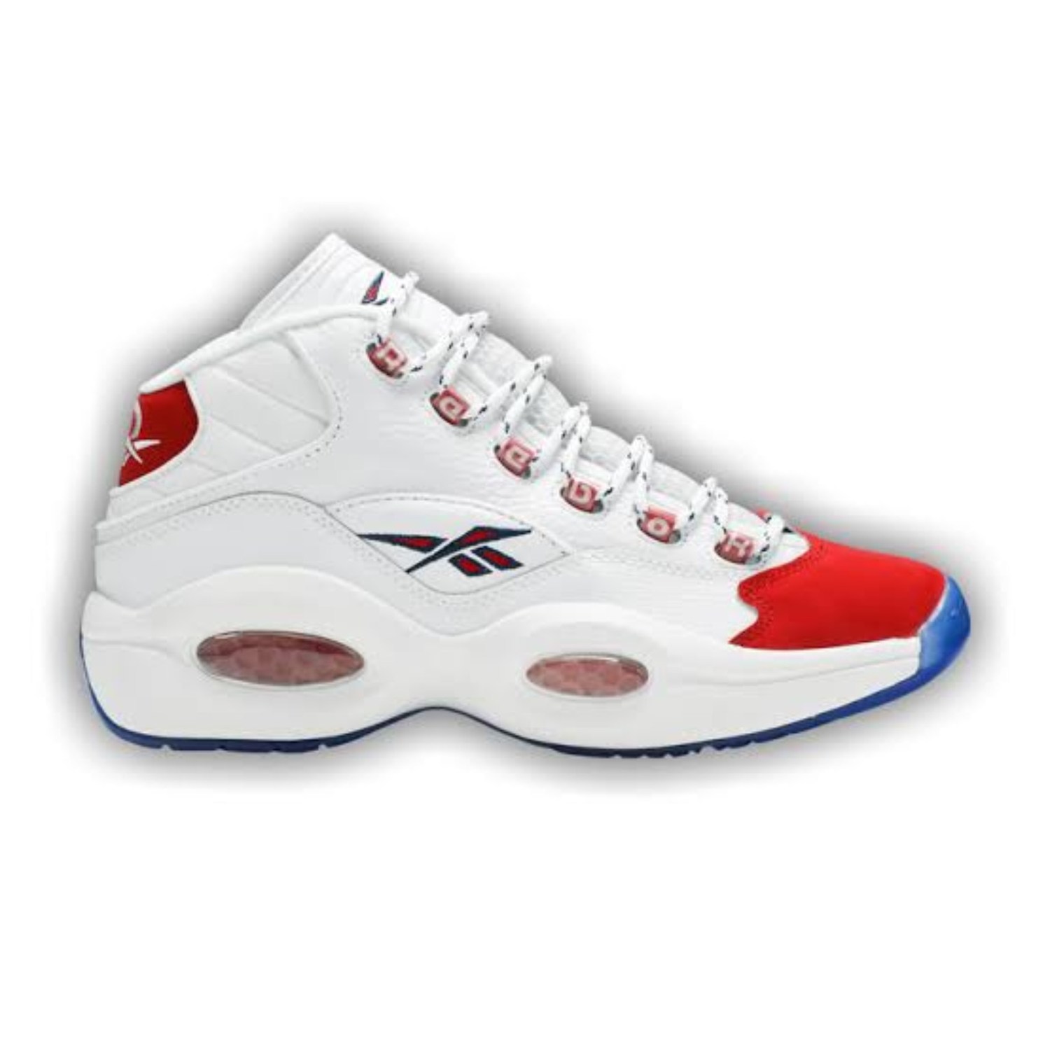 White, red and blue Reebok Question basketball shoe